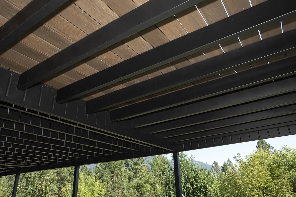 Underside of a deck built on Fortress Evolution steel joists