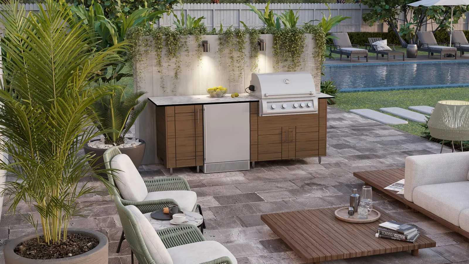 Woodgrain WeatherStrong kitchen on a pool patio