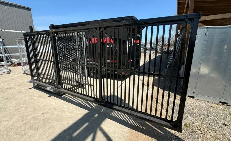 Commercial custom fabricated gate - black ornamental sliding gate installed, ARMA Gate