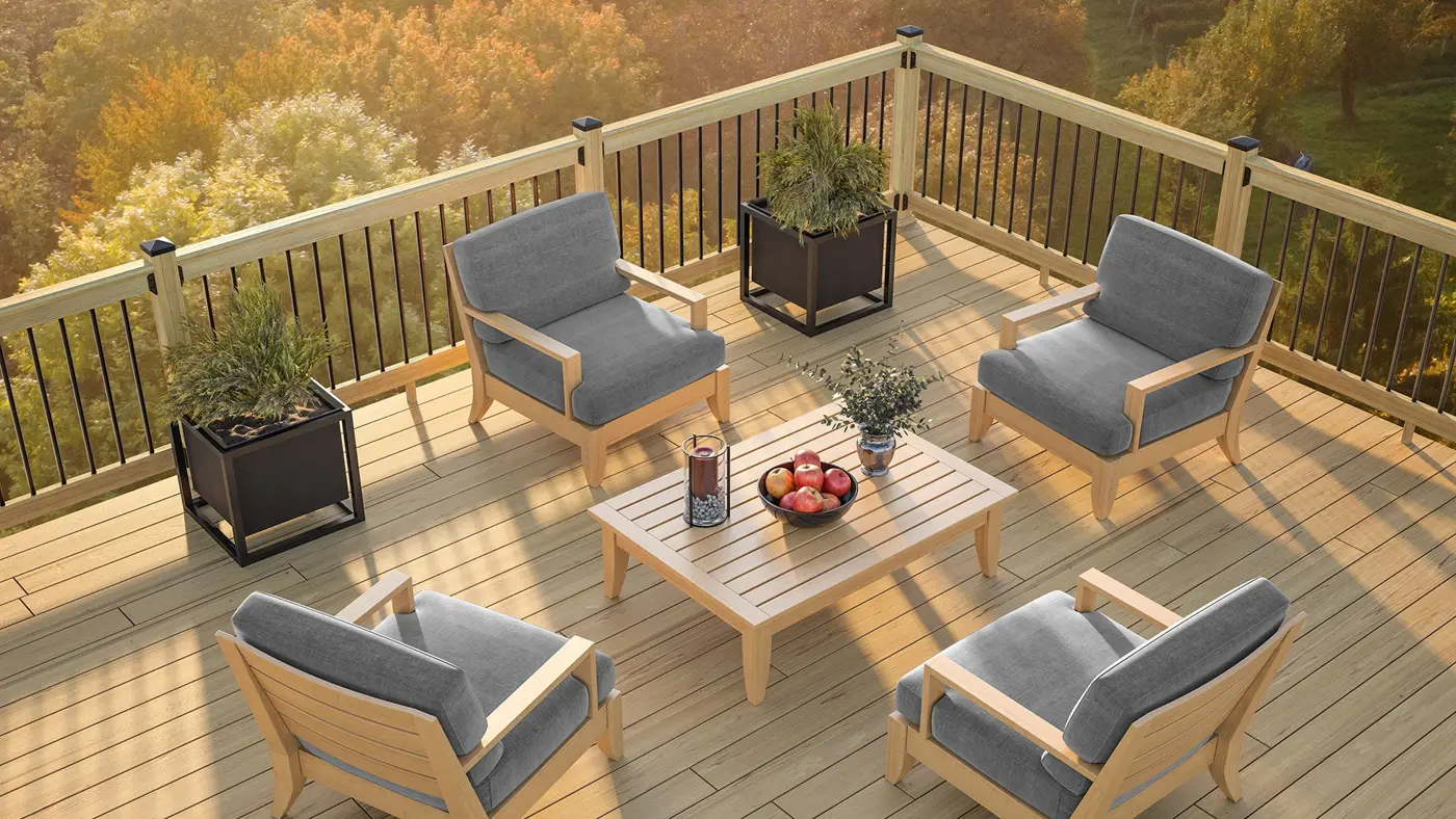 Treated pine deck with railing