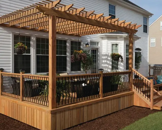 Treated pine deck with pergola and railing