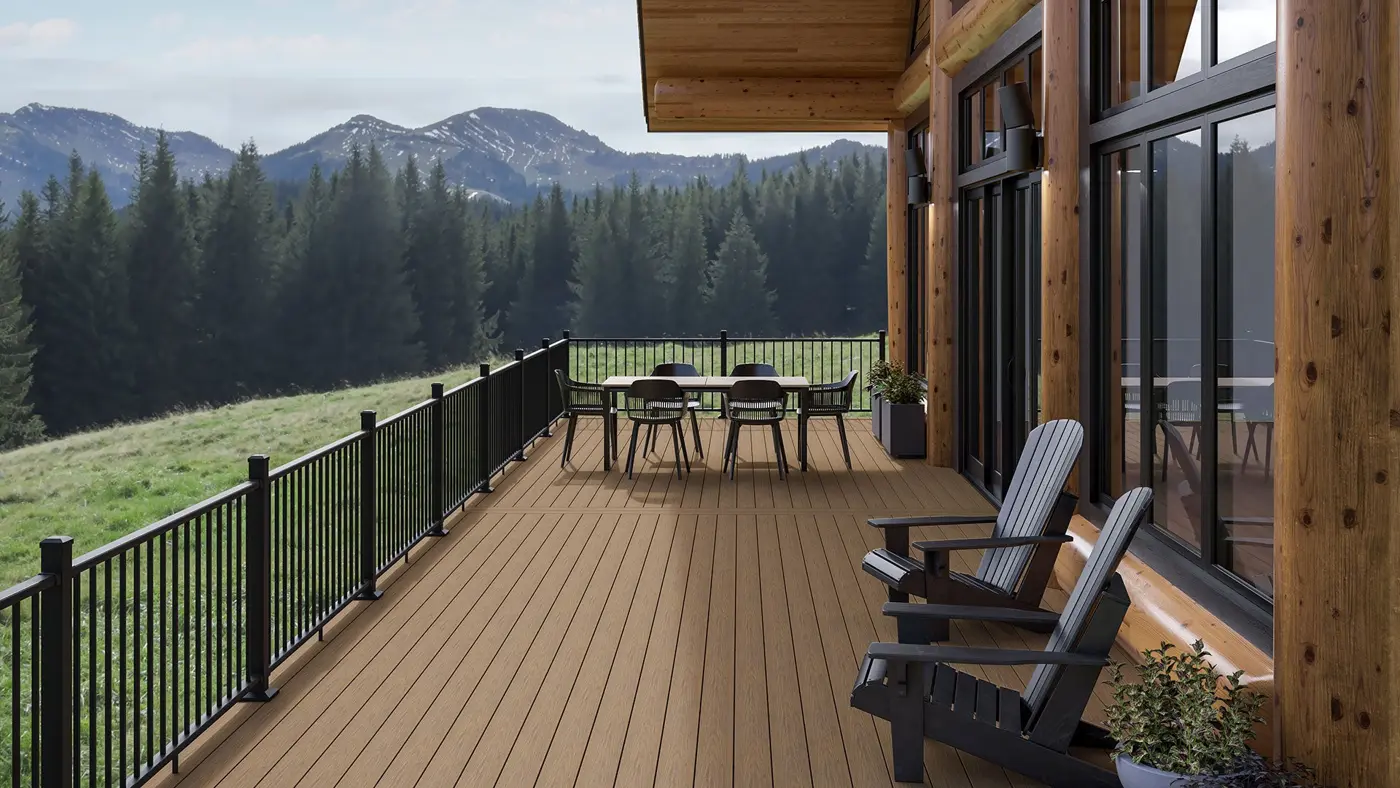 cabin porch made deckorators altitude decking highland rapid railing