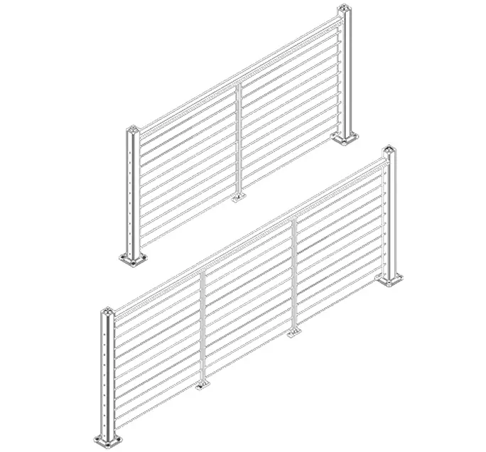 NEW DesignRail® Modern Kits Two illustrations showing available Feeney cable railing lengths