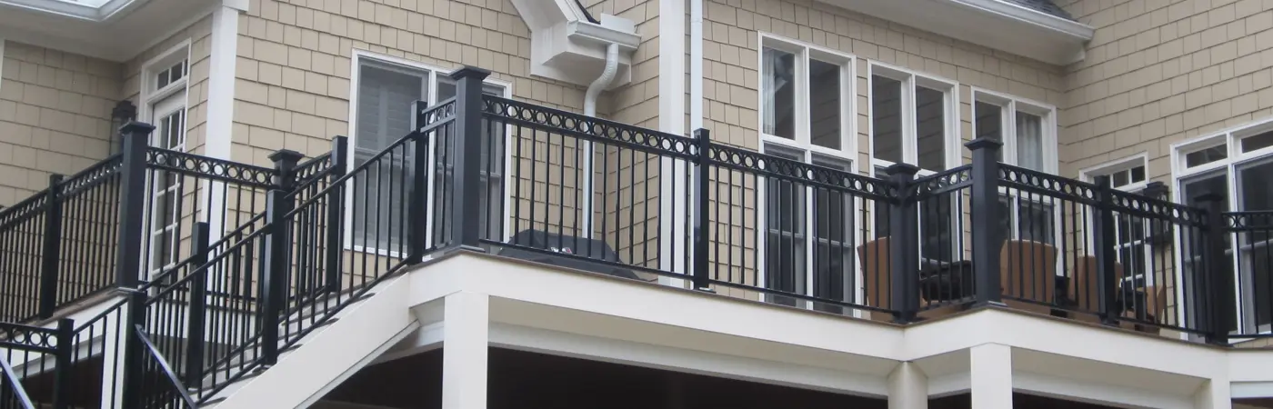 Black Fortress Al13 aluminum railing on a second-story deck