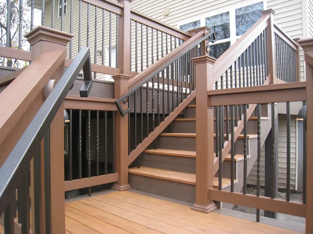 Fortress stair railing with graspable handrail on a deck