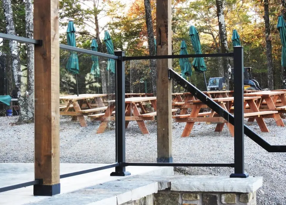 Fortress Al13 framed glass railing at an outdoor patio