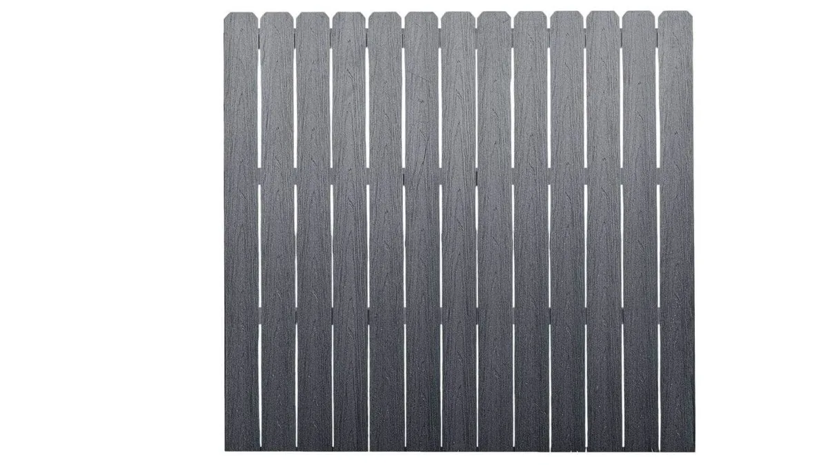 Pre-assembled cap composite picket fence panel in a gray finish