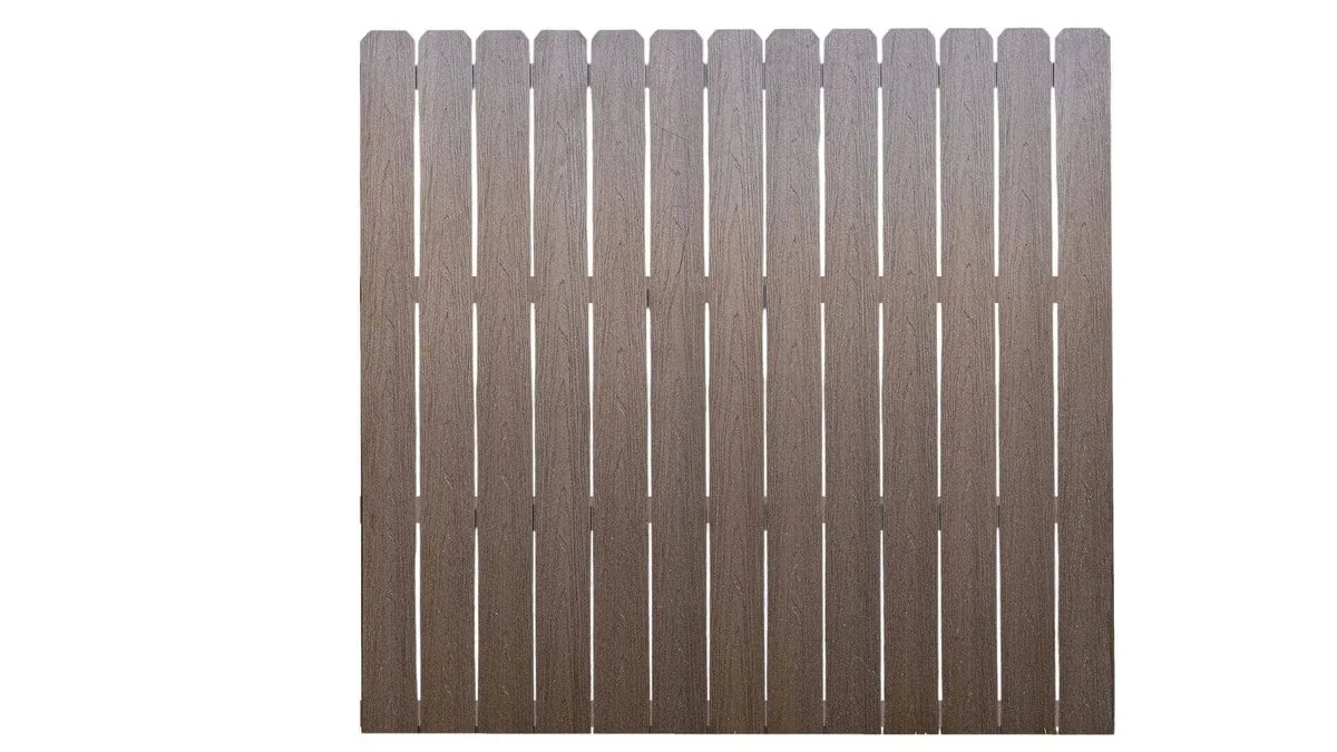 Pre-assembled cap composite picket fence panel in a brown finish