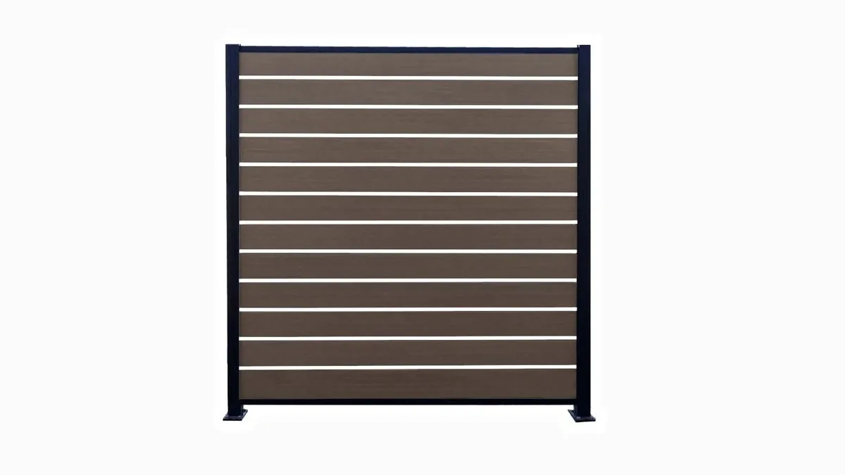 Valla Horizon semi-privacy fence panel in a brown wood-grain finish