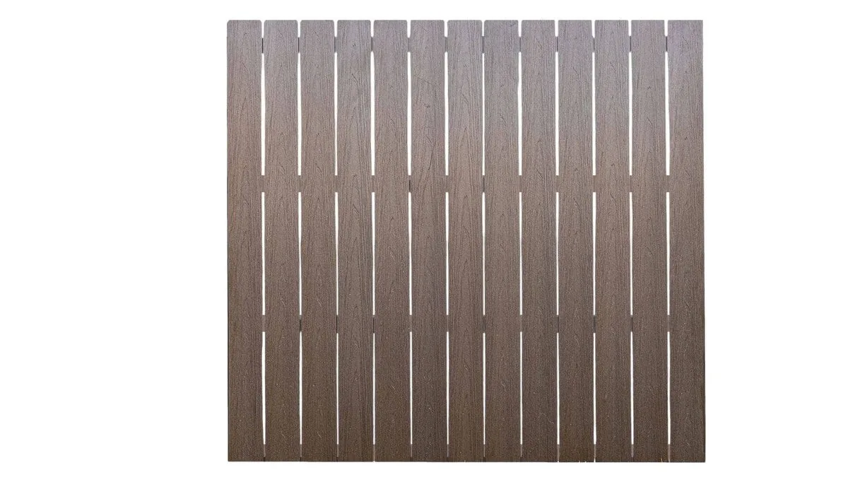 Pre-assembled cap composite picket fence panel in a mauve-brown finish