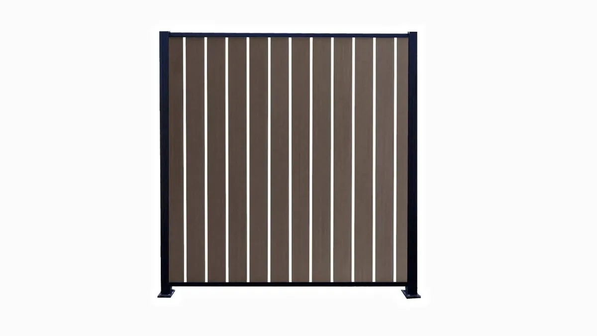 Valla Horizon vertical semi-privacy fence panel in a brown wood-grain finish