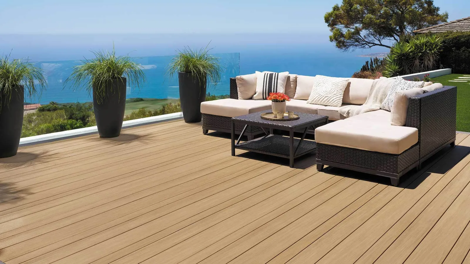 Ocean-view deck with outdoor sectional