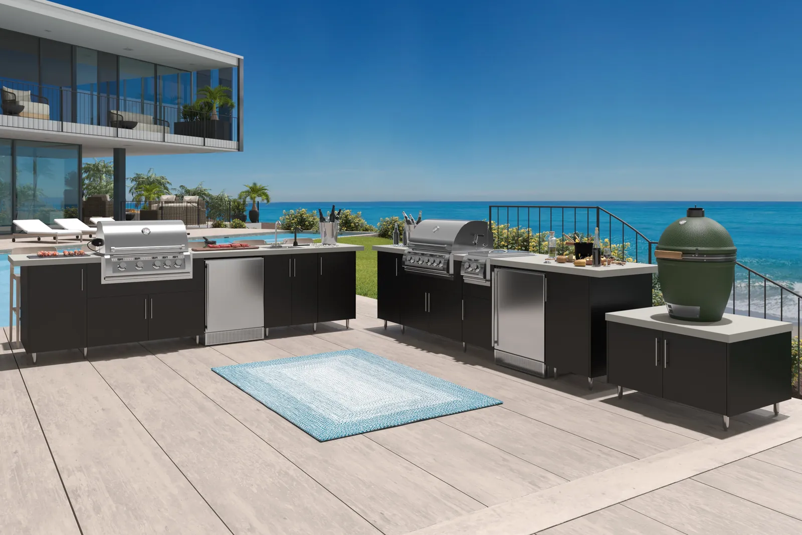 Oceanfront terrace with a full outdoor kitchen