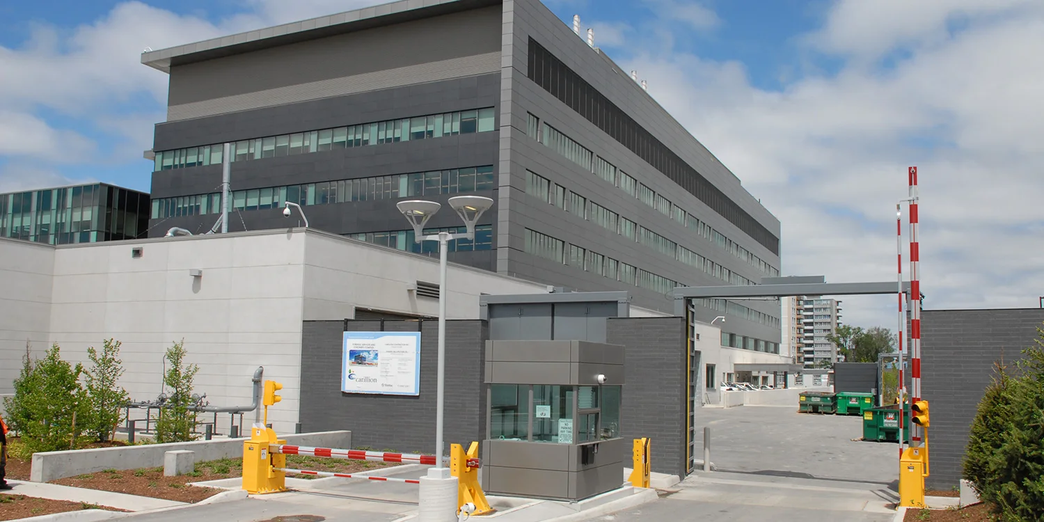 HySecurity StrongArm crash-rated barrier arm at a secured entrance