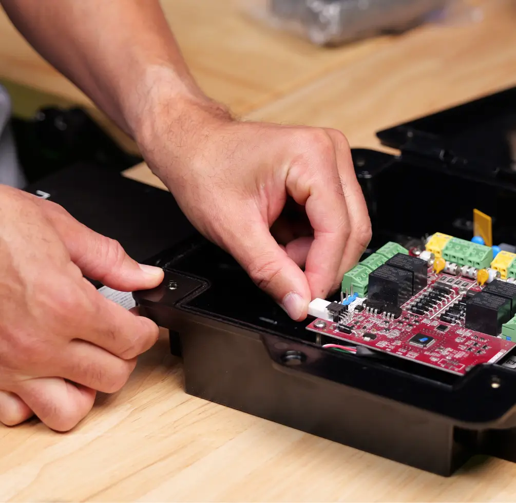 LiftMaster access controller circuit board being installed