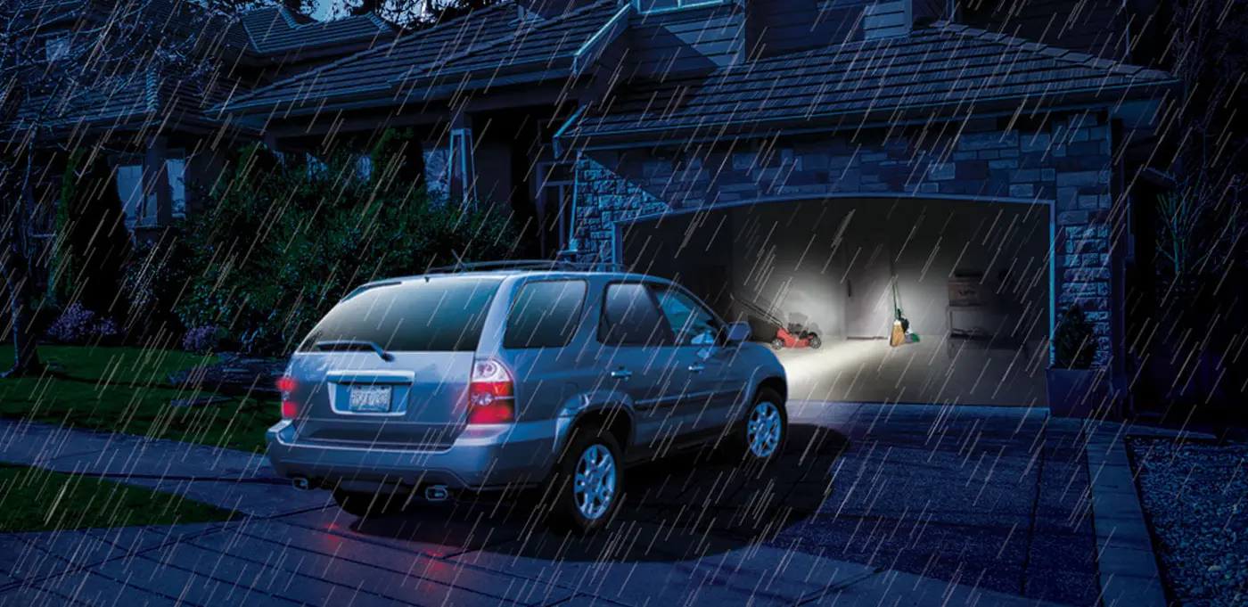 Garage door opener keeps the garage secure during a rainstorm