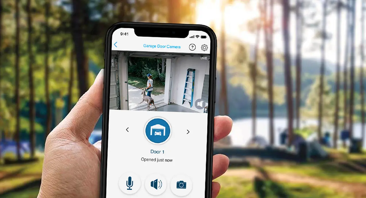 Smartphone showing the myQ app for garage door control