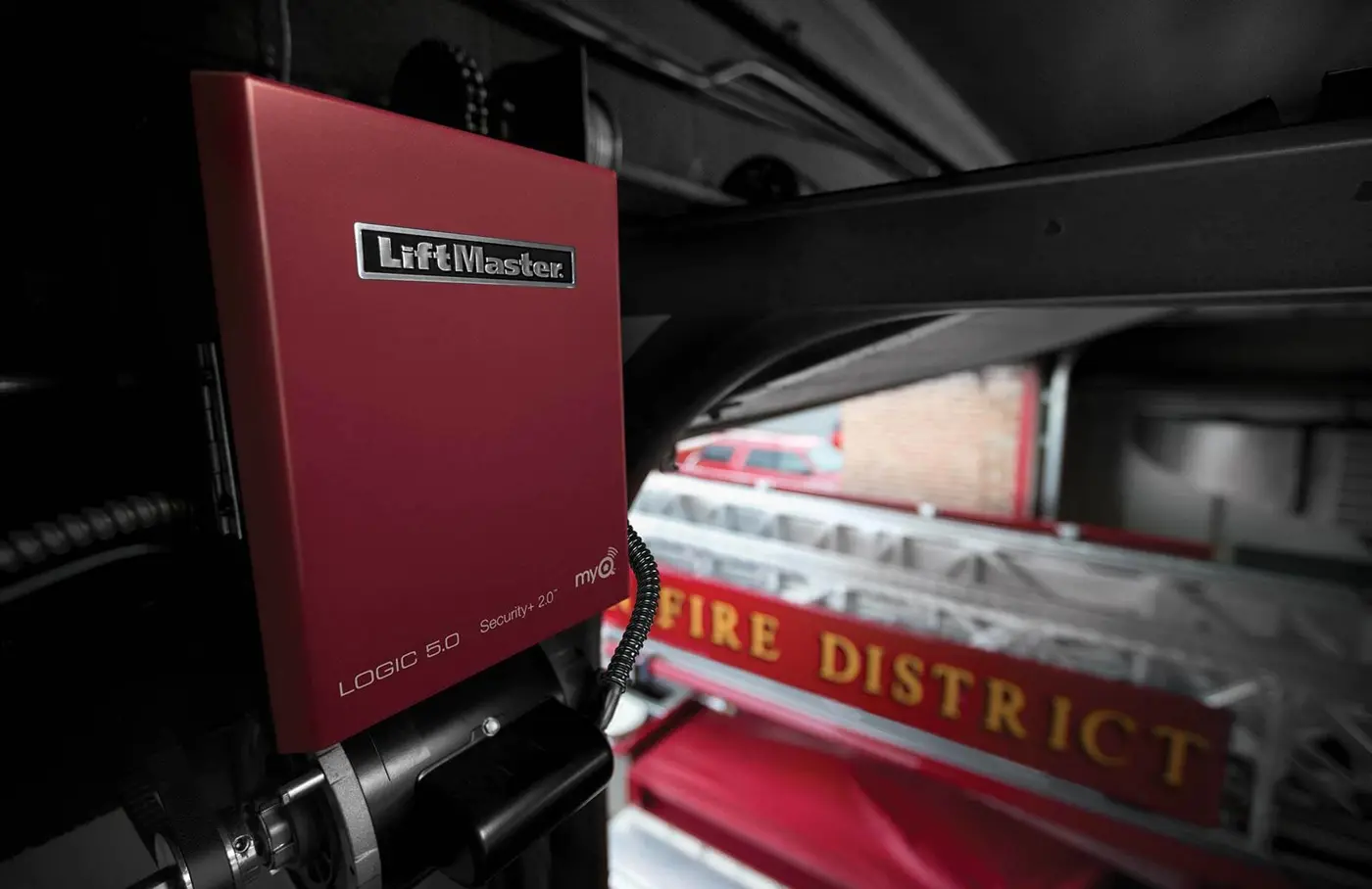 LiftMaster Logic commercial door operator in a fire station bay