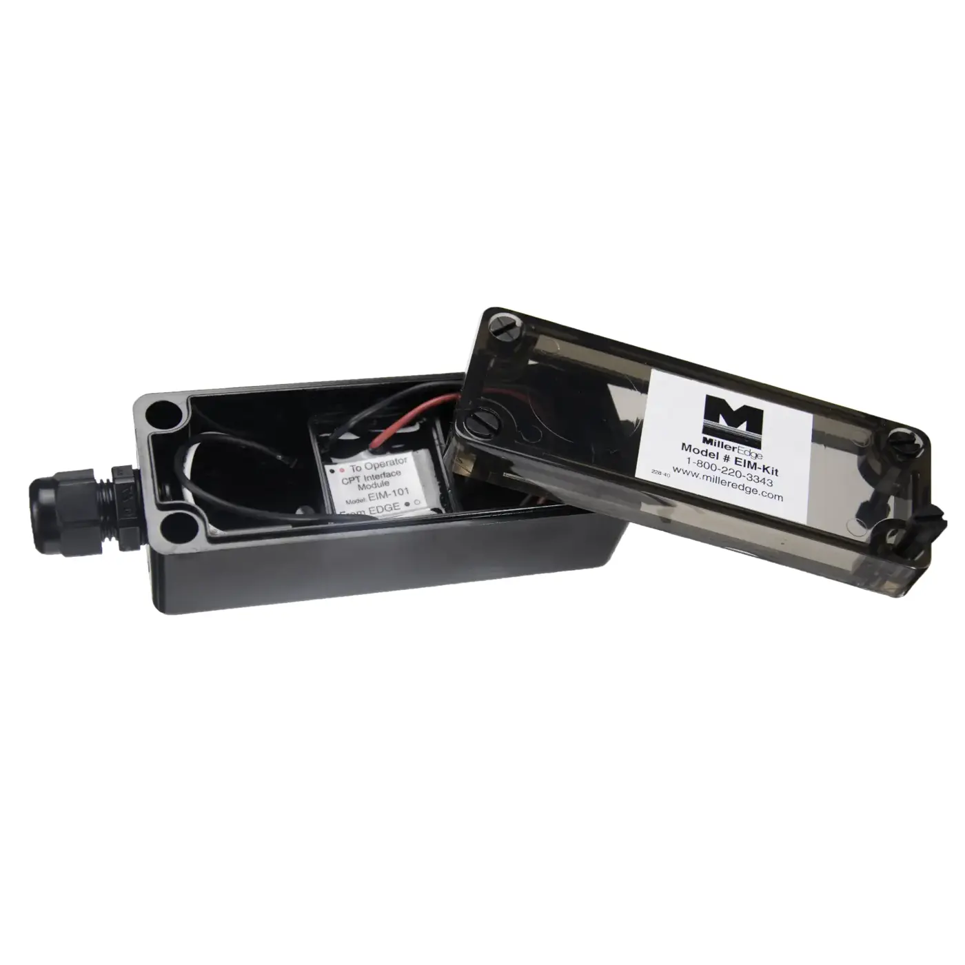 Miller Edge control module enclosure with cover open