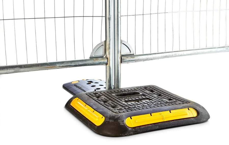 Oxford temporary fence weight holding a fence panel upright