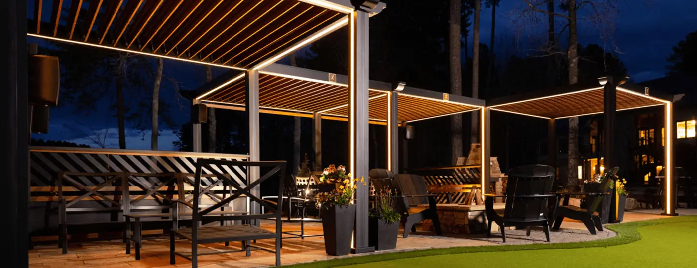 Cabana X Core+ Cabana X Mod C shaped design with lights at night time