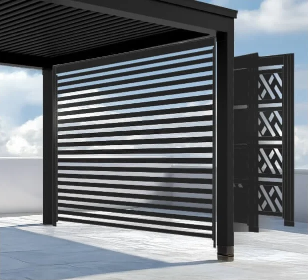 StruXure louvered screen panel on a pergola