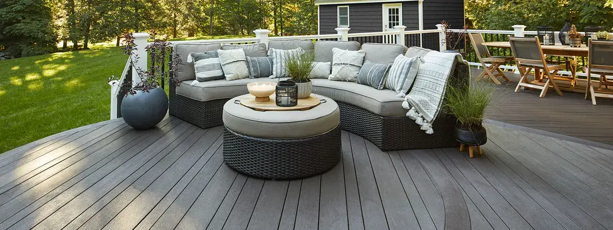 TimberTech multi-width composite deck with patio seating