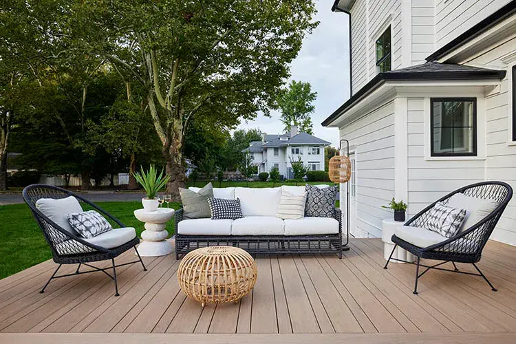 TimberTech multi-width composite decking with outdoor furniture