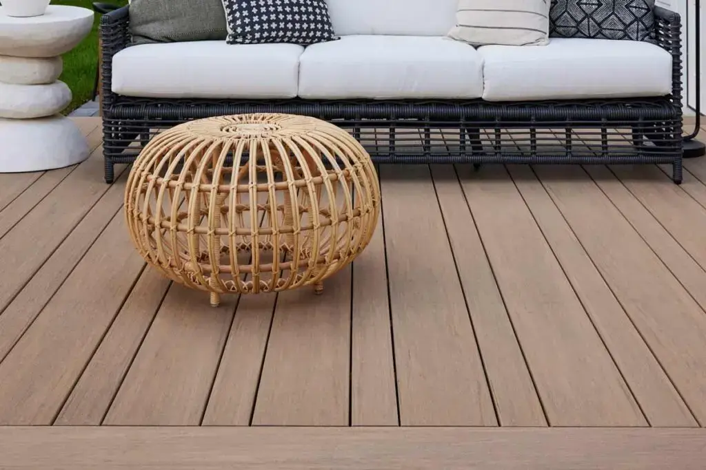Close view of TimberTech multi-width composite deck boards