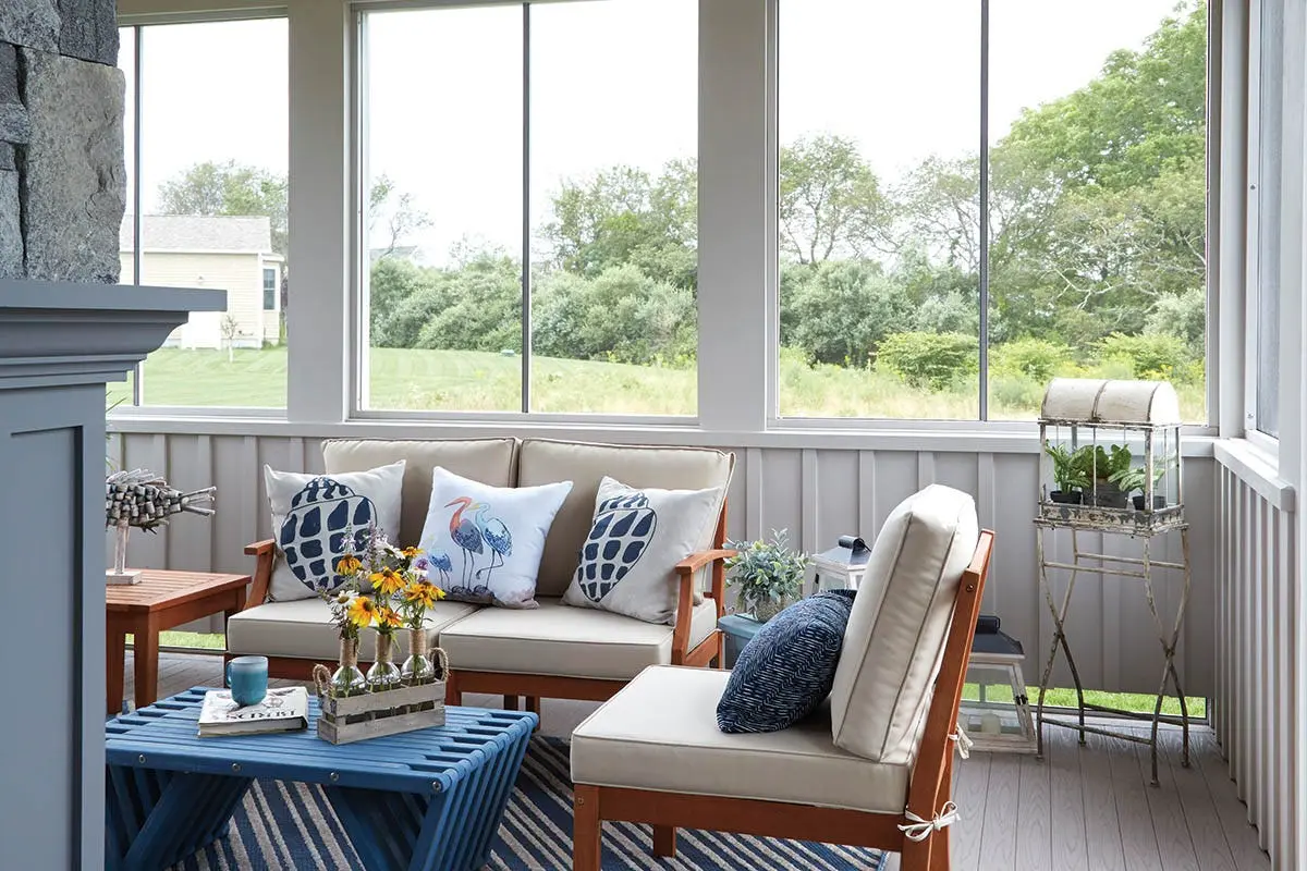 TimberTech screened porch with gray composite flooring