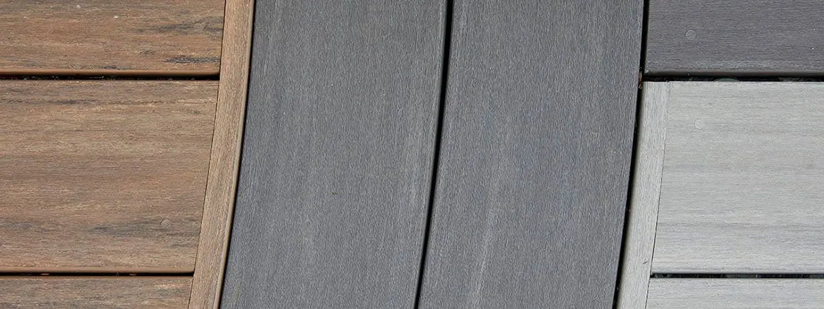 TimberTech composite deck boards in mixed colors, fastened with a hidden system