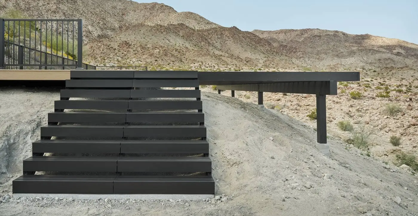 TimberTech aluminum framing stair stringers on a slope