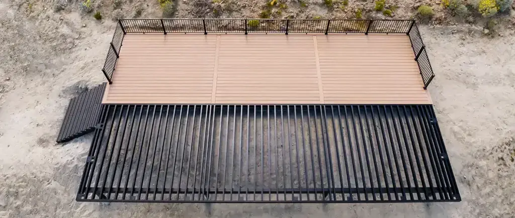 Overhead view of TimberTech aluminum framing with composite deck boards