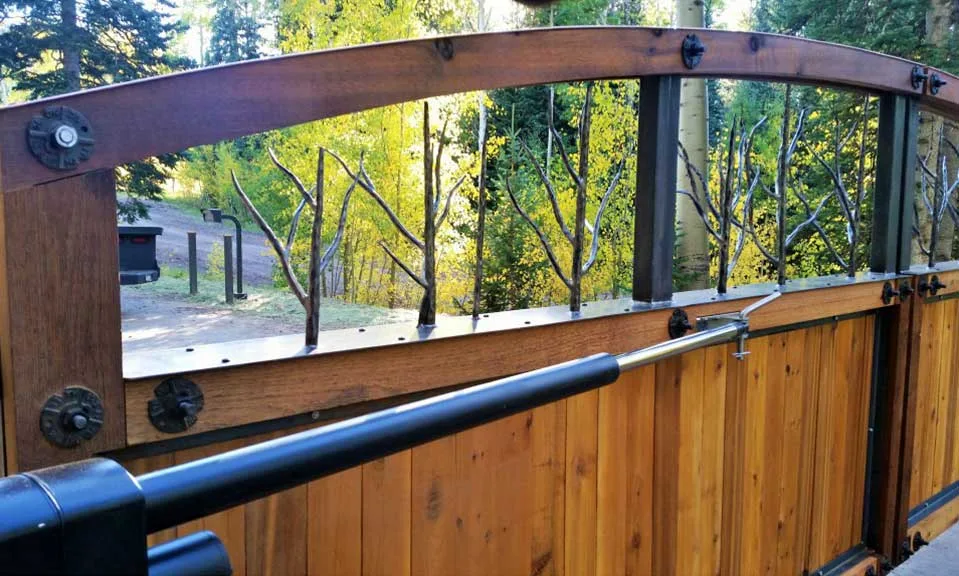 Close-up of the actuator arm on a Patriot swing gate