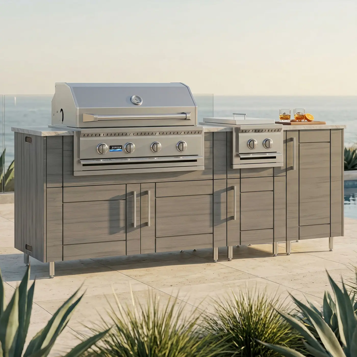 Weather Strong Sandbar With Side Burner Sanibell Grill Left Dark Ash