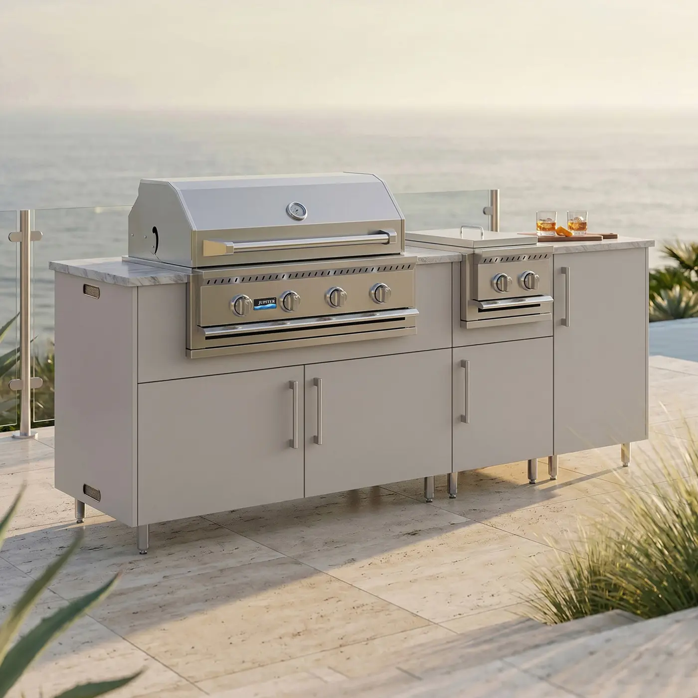 Weather Strong Sandbar With Side Burner Sanibell Grill Left Shoreline Grey