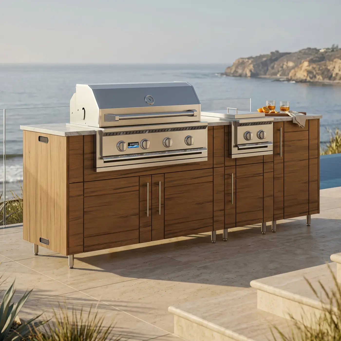 Weather Strong Sandbar With Side Burner Sanibell Grill Left Teak