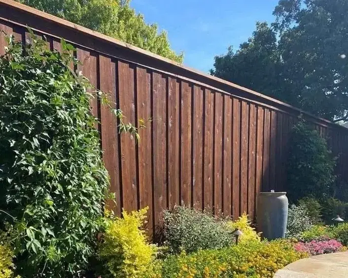 Wood fence boards and pickets - stained cedar wood fence installed, Wood Defender