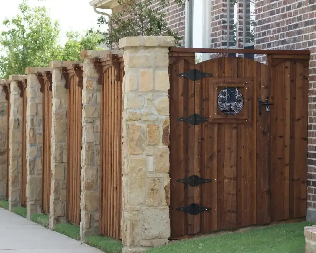 Wood fence posts - stained cedar wood fence installed, Wood Defender