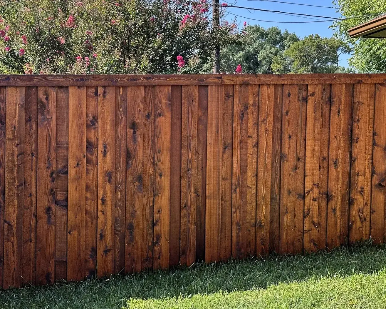 Wood fence boards and pickets - stained cedar wood fence installed, Wood Defender